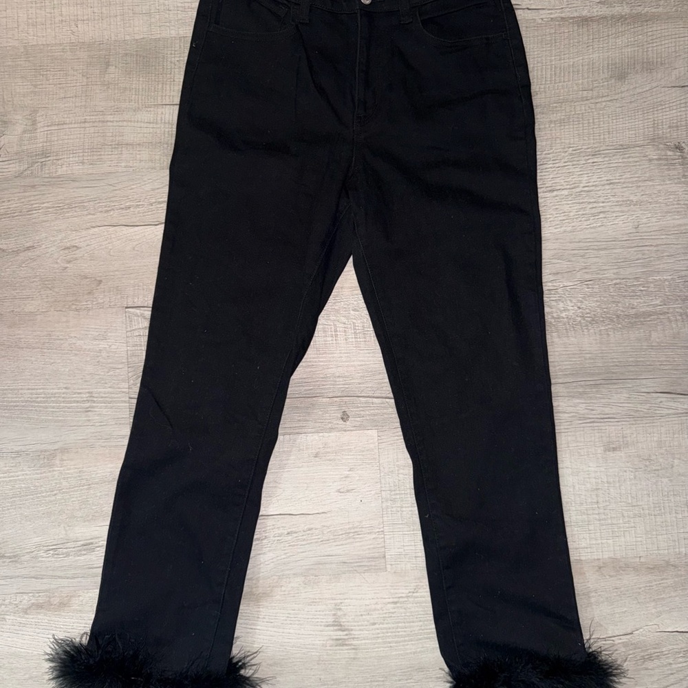Forever 21 Black Ankle Jeans with Feather Trim